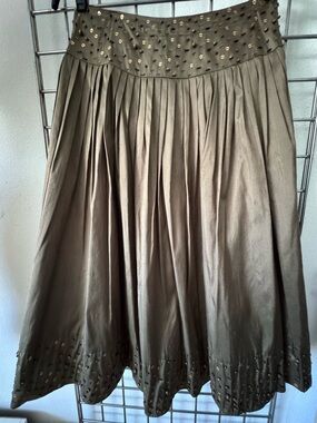INC International Concepts 100% Silk Pleated Midi Skirt with Embellishment